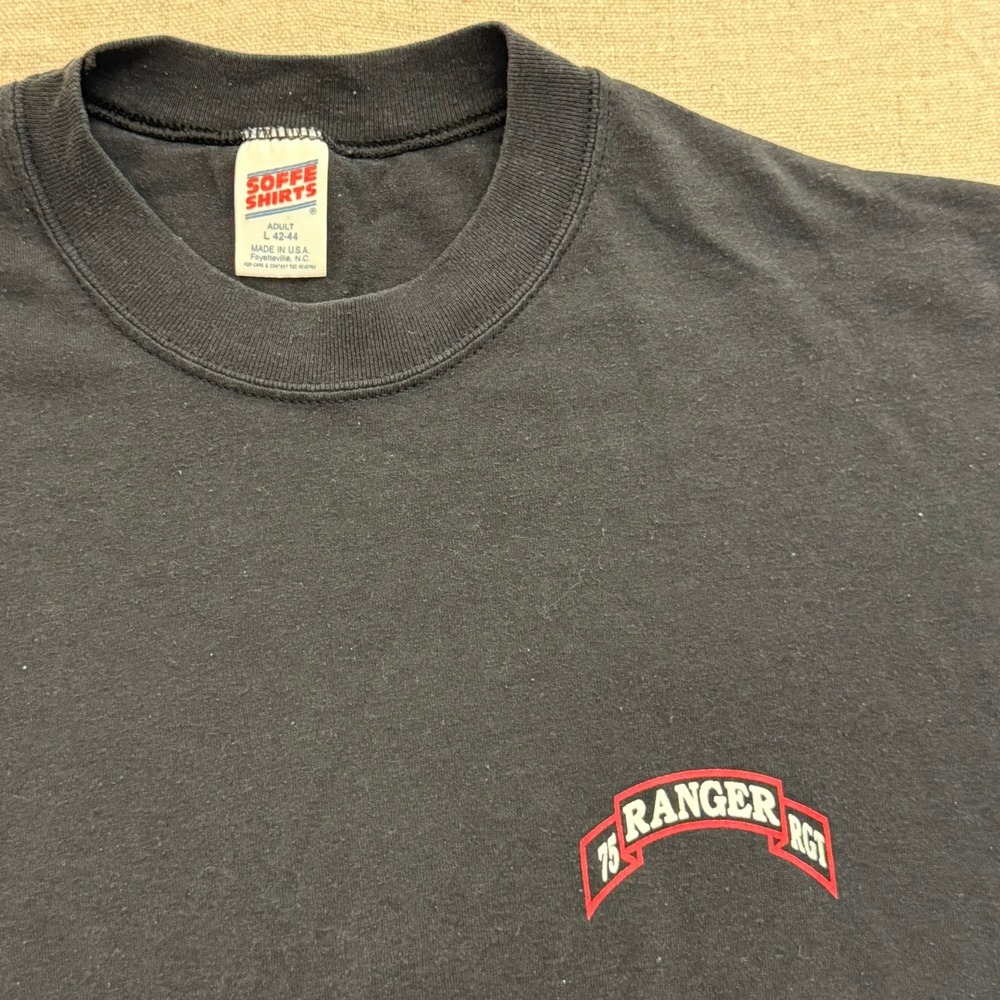 Vintage Soffe Shirts 75th Ranger Regiment T-Shirt Black Mens Large Made in USA